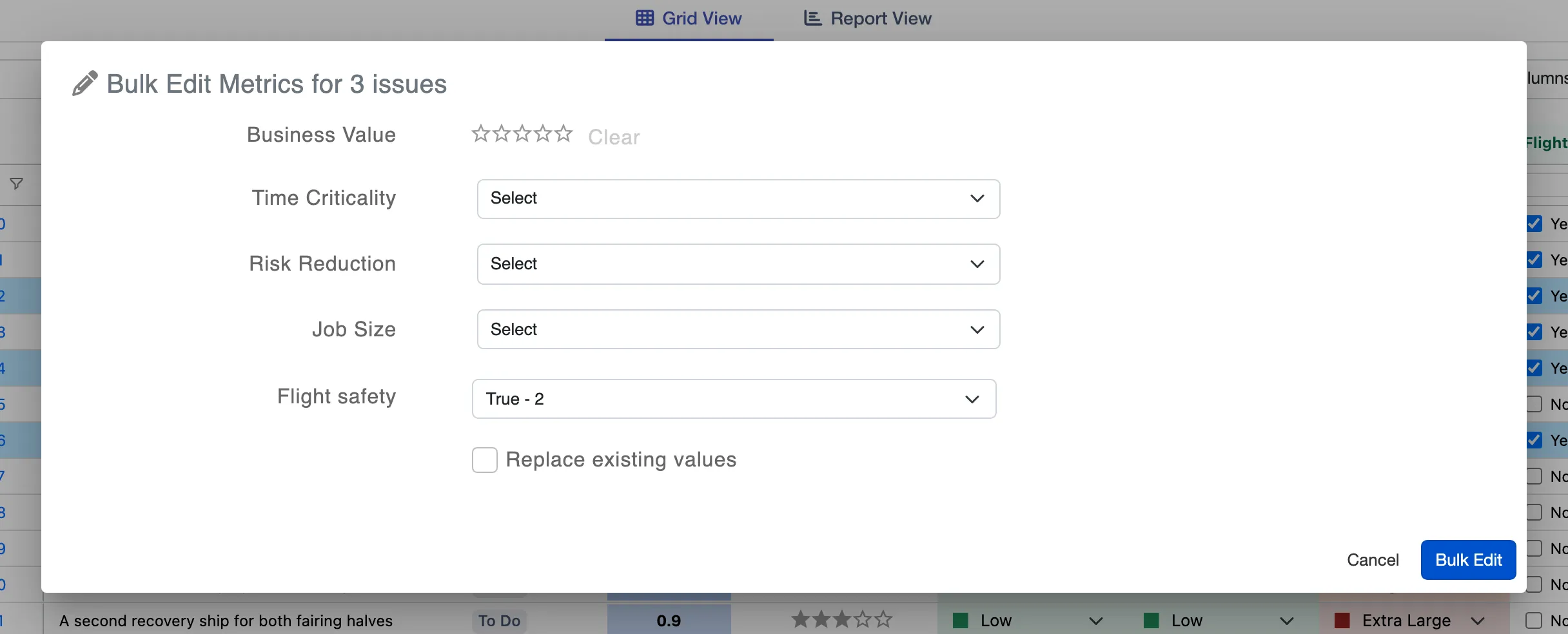 Bulk Edit Metrics sets a value on many issues at once.