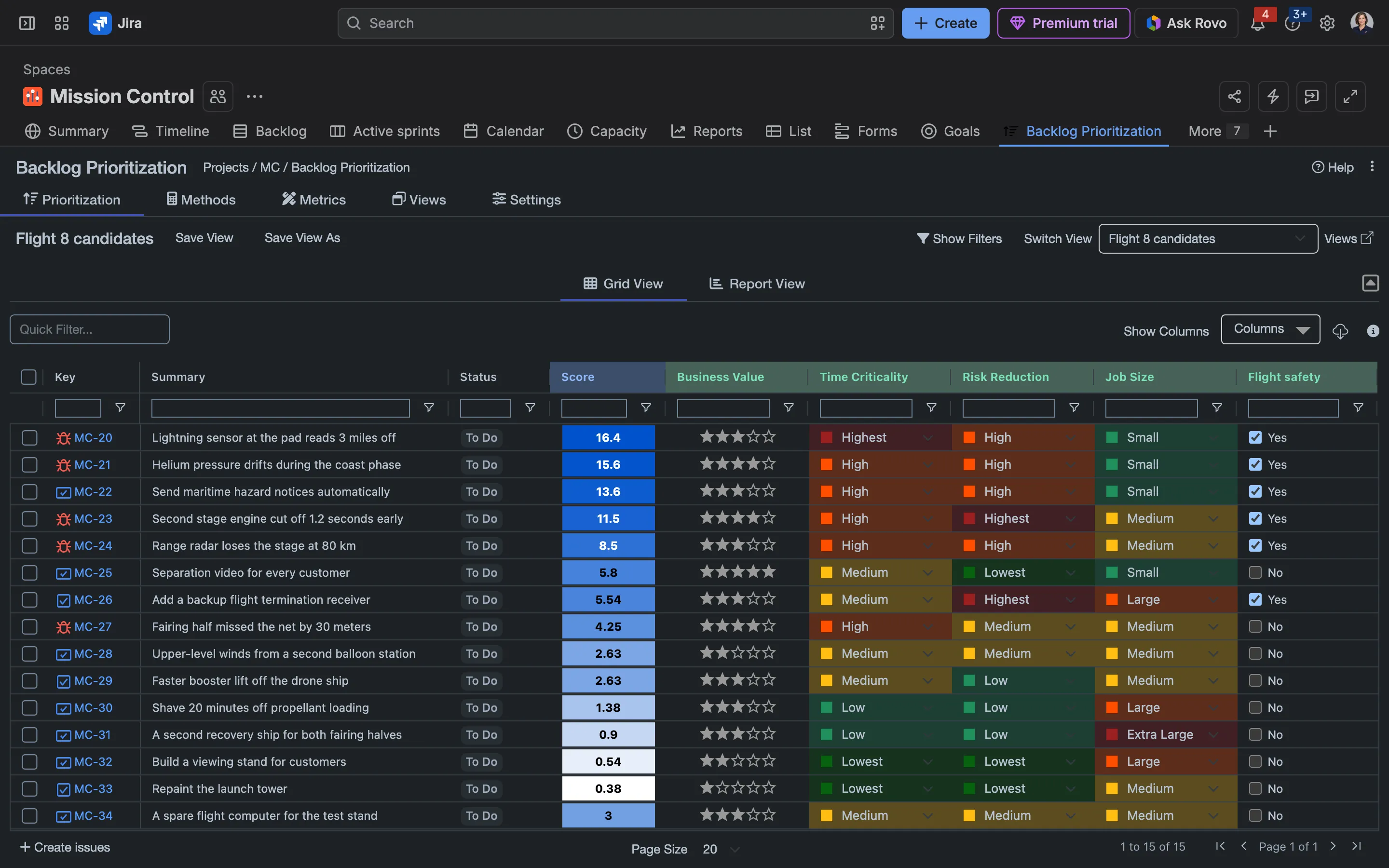 The grid in Jira’s dark mode.