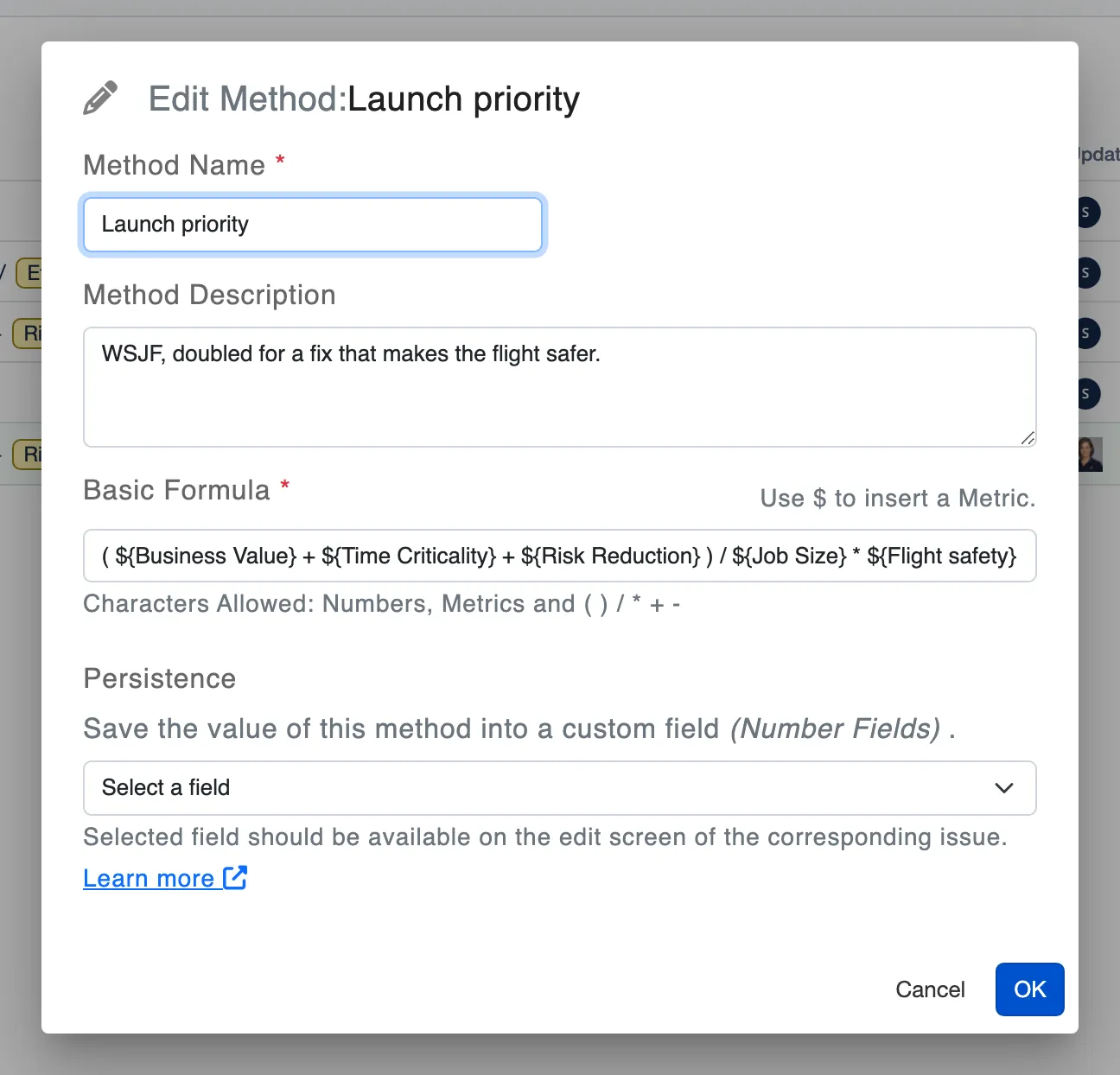A method of your own: type $ to pick a metric, and combine them in a formula.