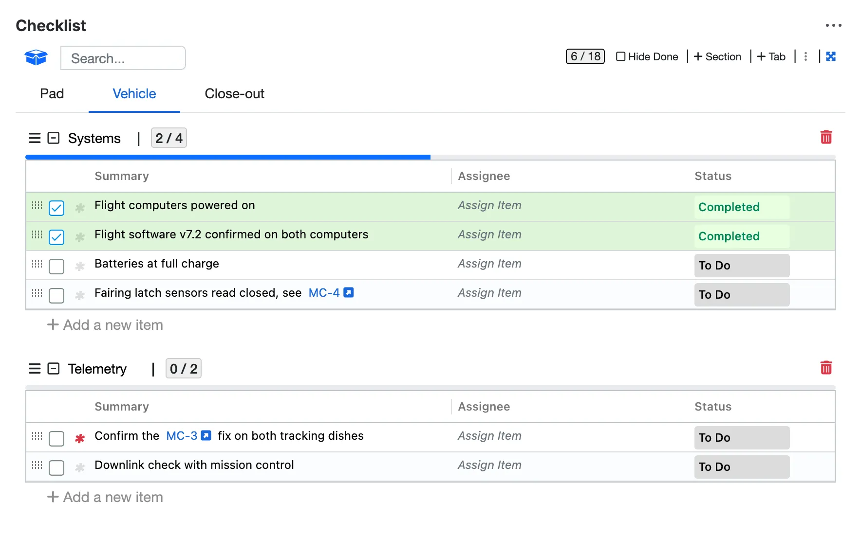 Issue keys turn into links, and Markdown and #tags work in every check.